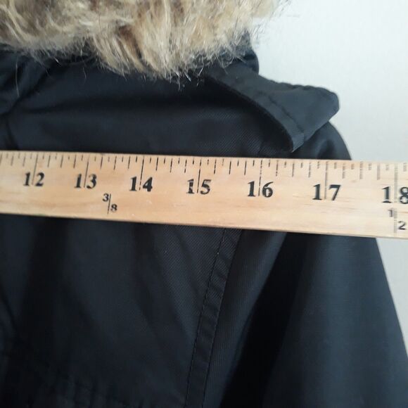 Levi's Hooded Sherpa Parka Jacket Women's Large Black Faux Fur Cotton Nylon - Picture 14 of 16